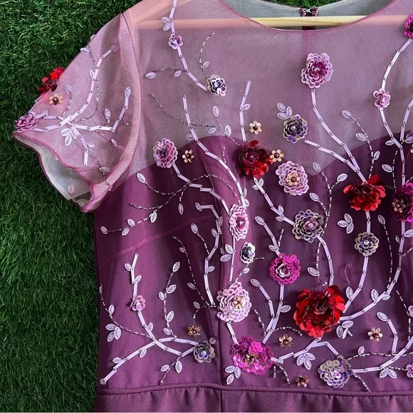 NWT Crepe Beaded Midi Cocktail Dress Curve - Picture 6 of 14